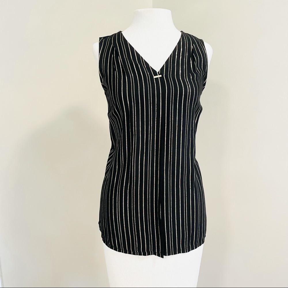 Black Express Professional Tank Top Blouse With Gold Stripes NWT